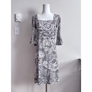 Y2K Vintage Inspired Diane von Furstenberg DVF Floral Dress Cream Black Medium